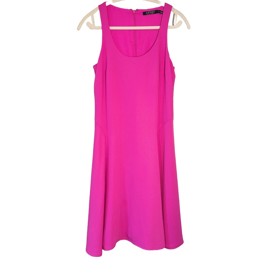 Lauren Ralph Lauren Sz 2 Sleeveless Princess Seams Flare Midi Dress Hot Pink